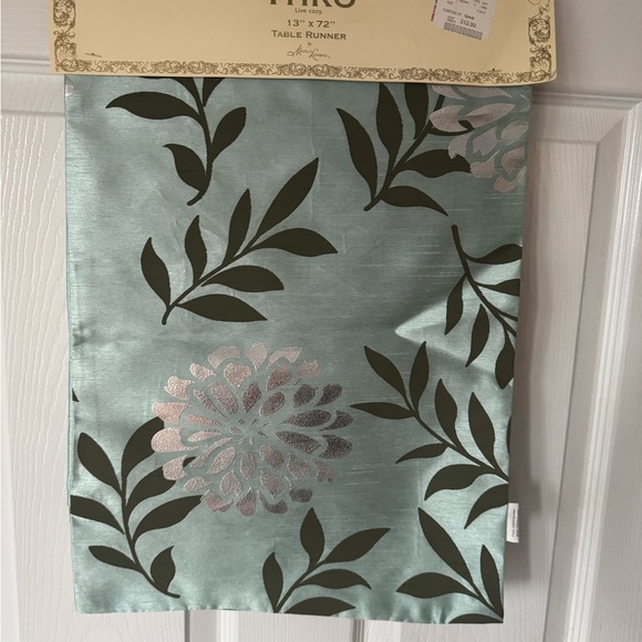 Brand new with tag Thrō brand turquoise and metallic silver table runner - Picture 2 of 4